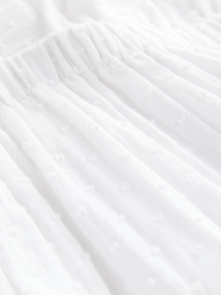 White Textured V-Neck 100% Cotton Mini Dress - Image 3 of 3