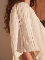 White Textured V-Neck 100% Cotton Mini Dress - Image 4 of 7