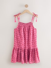 Pink Crustaceans Print Tie Strap Tiered Mini Dress - Image 1 of 1