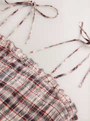 Charcoal Grey Check Shirred Body Asymetric Hem Midi Dress - Image 6 of 7