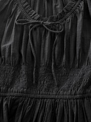 Black Puff Sleeve Seersucker Midi Summer Dress - Image 8 of 8