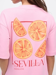 Pink City Fruit Graphic Short Sleeve Crew Neck Jersey Back Graphic Midi Dress - Image 5 of 9