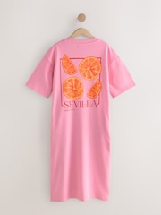 Pink City Fruit Graphic Short Sleeve Crew Neck Jersey Back Graphic Midi Dress - Image 7 of 9