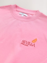 Pink City Fruit Graphic Short Sleeve Crew Neck Jersey Back Graphic Midi Dress - Image 8 of 9