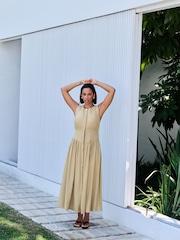 Stone Sleeveless Button Down Waisted Midi Dress - Image 2 of 9