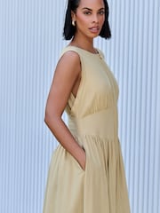 Stone Sleeveless Button Down Waisted Midi Dress - Image 3 of 9