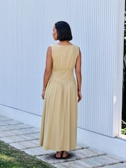 Stone Sleeveless Button Down Waisted Midi Dress - Image 5 of 9
