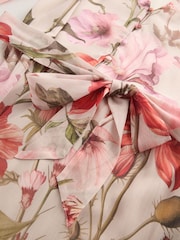 Red Floral Print Mini Long Sleeve Tie Dress - Image 6 of 7