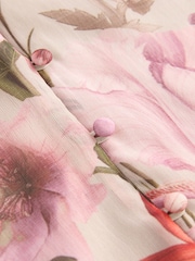 Red Floral Print Mini Long Sleeve Tie Dress - Image 7 of 7