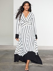 Black & White Stripe Asymmetric Kaftan Maxi Dress - Image 1 of 3