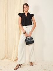 Friends Like These Black Petite Short Sleeve V-Neck Blouse - Image 2 of 4