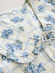Blue Floral Check Mini Frill Collar Tiered Boho Dress - Image 8 of 9