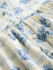 Blue Floral Check Mini Frill Collar Tiered Boho Dress - Image 9 of 9