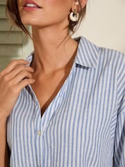 Friends Like These Blue Stripe Petite Linen Look Shirt - Image 4 of 5
