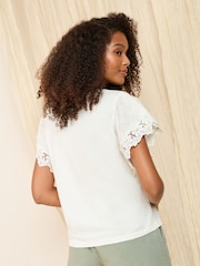 Friends Like These Cream Petite Broderie Flutter 100% Cotton T-Shirt - Image 4 of 4
