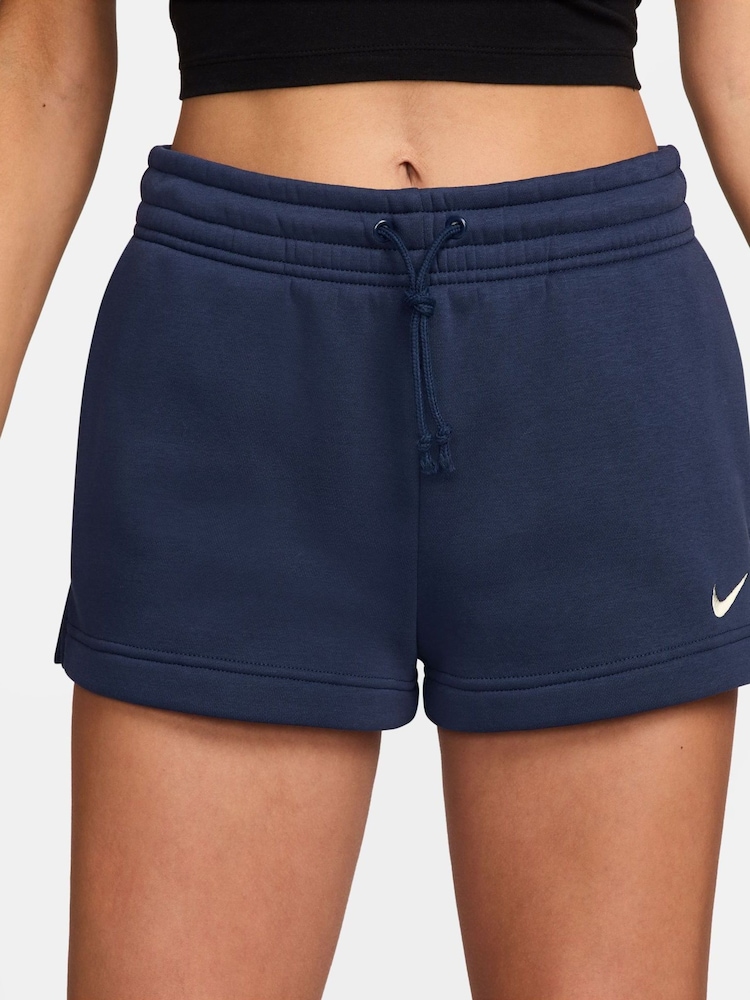 Nike Midnight Navy Phoenix Fleece Mid Rise Shorts - Image 1 of 4