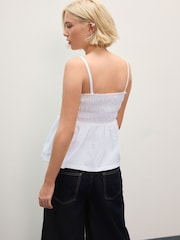 White Sleeveless Shirred Broderie Cami - Image 4 of 7