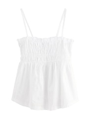 White Sleeveless Shirred Broderie Cami - Image 5 of 7