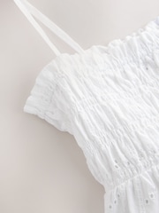 White Sleeveless Shirred Broderie Cami - Image 7 of 7
