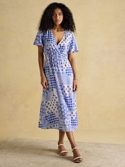 Joules Adele Blue Wrap Dress - Image 4 of 7
