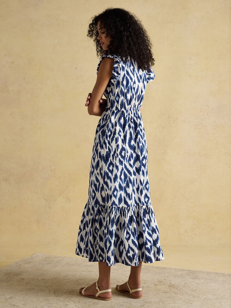 Joules Winnie Blue/White Frill Shoulder Dress - Image 2 of 9