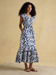 Joules Winnie Blue/White Frill Shoulder Dress - Image 3 of 9