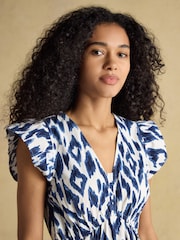 Joules Winnie Blue/White Frill Shoulder Dress - Image 4 of 9