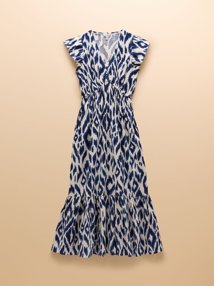 Joules Winnie Blue/White Frill Shoulder Dress - Image 9 of 9