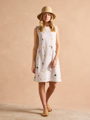 Joules Cream Aileen 100% Cotton Sleeveless Shift Dress - Image 2 of 7