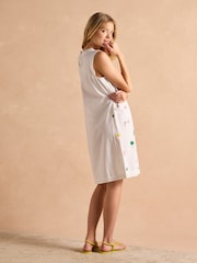Joules Cream Aileen 100% Cotton Sleeveless Shift Dress - Image 3 of 7