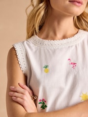 Joules Cream Aileen 100% Cotton Sleeveless Shift Dress - Image 5 of 7