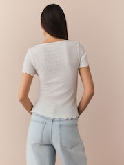 White Short Sleeve V-Neck Textured T-shirt - Image 4 of 5