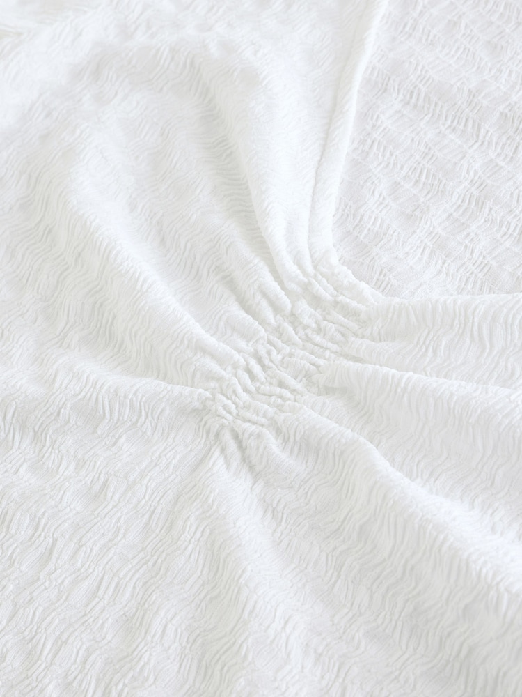 White Short Sleeve V-Neck Textured T-shirt - Image 8 of 8