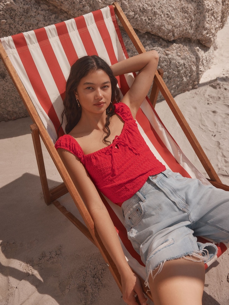 Red Bustier Jersey Embroidered Top - Image 2 of 7