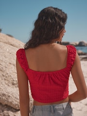 Red Bustier Jersey Embroidered Top - Image 3 of 7
