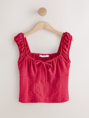 Red Bustier Jersey Embroidered Top - Image 5 of 7