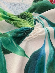 Green Print Short Sleeve V-Neck Textured T-shirt - Image 7 of 8