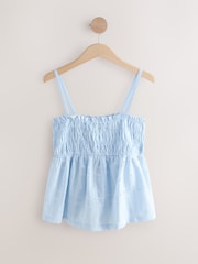 Blue/White Sleeveless Shirred Broderie Cami - Image 6 of 8
