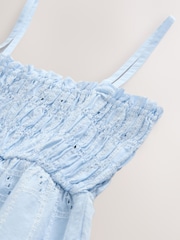 Blue/White Sleeveless Shirred Broderie Cami - Image 8 of 8