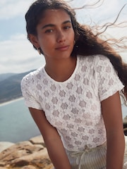 White Floral Lace Short Sleeve T-Shirt - Image 1 of 7