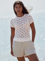 White Floral Lace Short Sleeve T-Shirt - Image 2 of 7