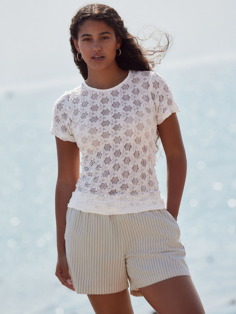 White Floral Lace Short Sleeve T-Shirt - Image 2 of 7