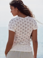 White Floral Lace Short Sleeve T-Shirt - Image 3 of 7