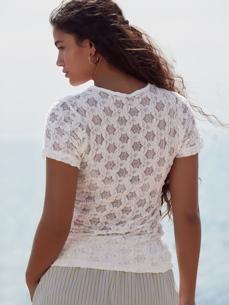 White Floral Lace Short Sleeve T-Shirt - Image 3 of 7