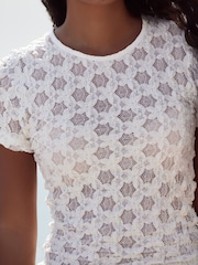 White Floral Lace Short Sleeve T-Shirt - Image 4 of 7