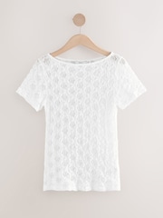 White Floral Lace Short Sleeve T-Shirt - Image 5 of 7