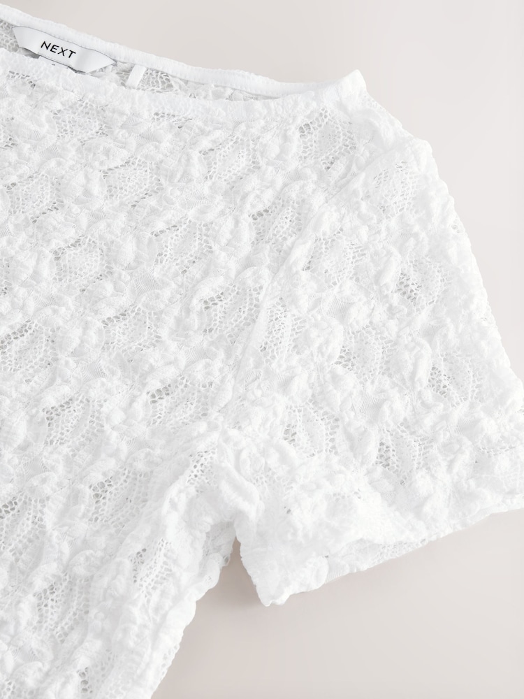 White Floral Lace Short Sleeve T-Shirt - Image 7 of 7