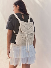 White 100% Cotton Macrame Beaded Rucksack - Image 2 of 9