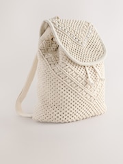 White 100% Cotton Macrame Beaded Rucksack - Image 5 of 9