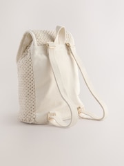 White 100% Cotton Macrame Beaded Rucksack - Image 6 of 9
